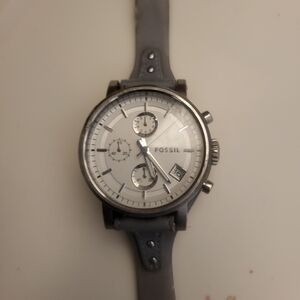 Fossil Women's Silver Dial Chronograph with Gray Strap